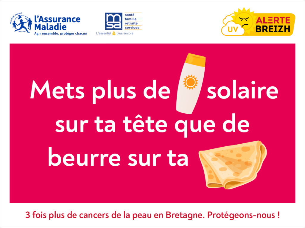 Affiche de prévention contre le cancer de la peau par l'Agence Régionale de Santé de Bretagne :